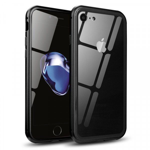 Wholesale iPhone 8 / 7 Fully Protective Magnetic Absorption Technology Transparent Clear Case (Black)